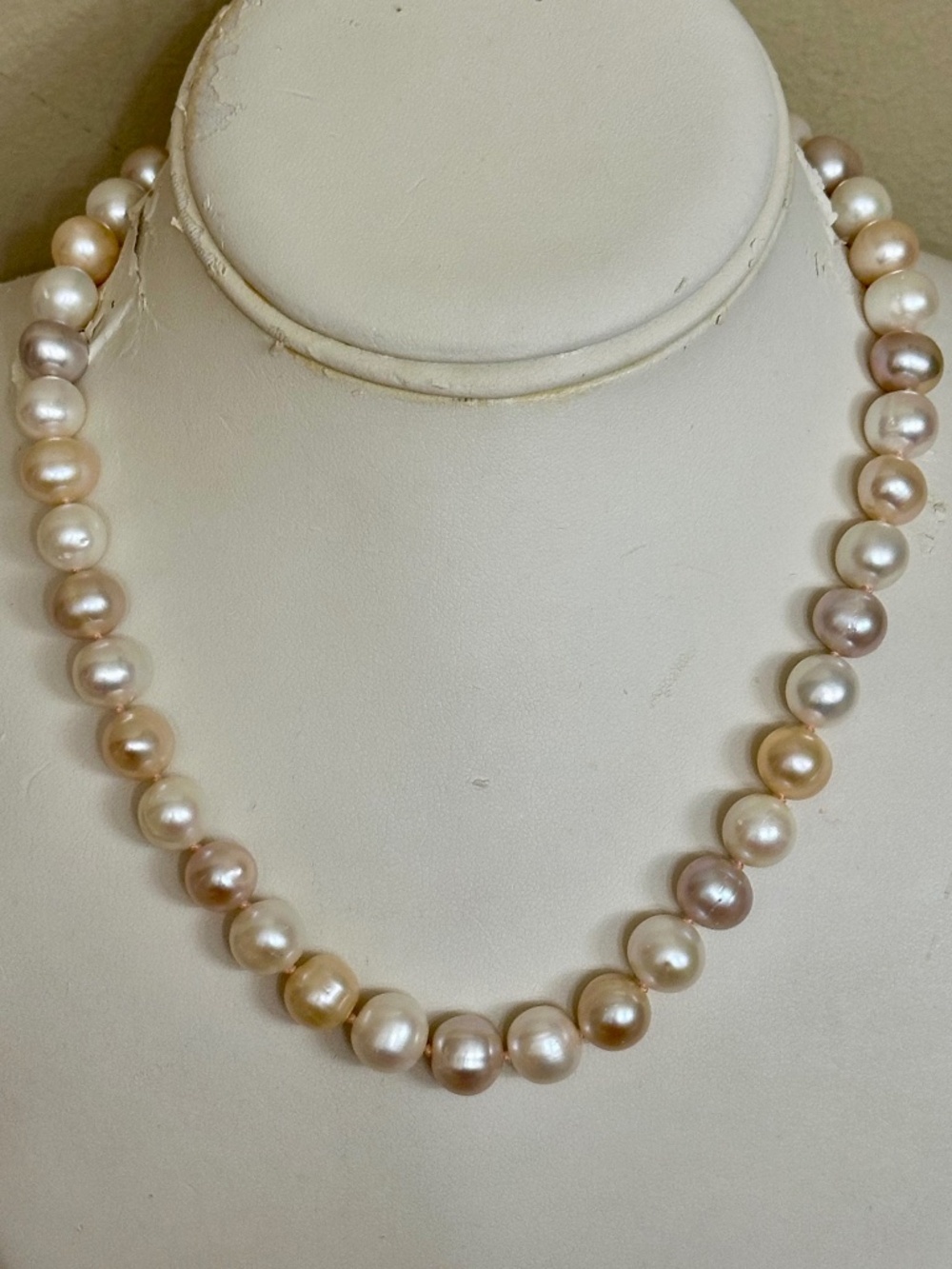 10mm+ HAND KNOTTED Multi-Color Pearls Strand 14K Yellow Gold Fill Clasp